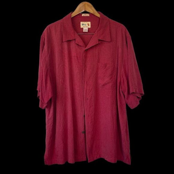 Reyn Spooner VTG Distressed Brocade Silk Button down Short Sleeve Shirt … - Picture 1 of 7